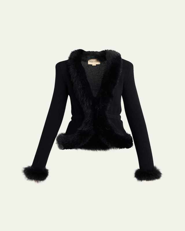 Sheep Shearling-Trim Cashmere Knit Jacket